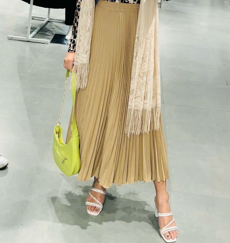 Beige Pleated Maxi Skirt
