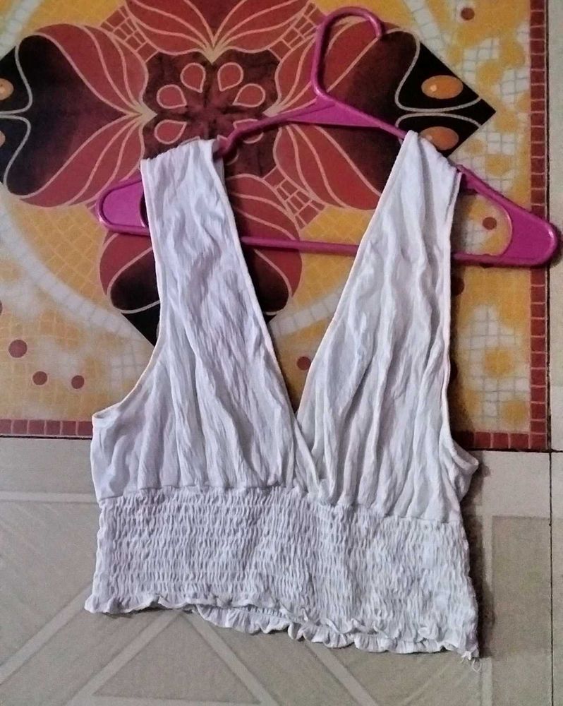 Cute White Smocked Crop Top