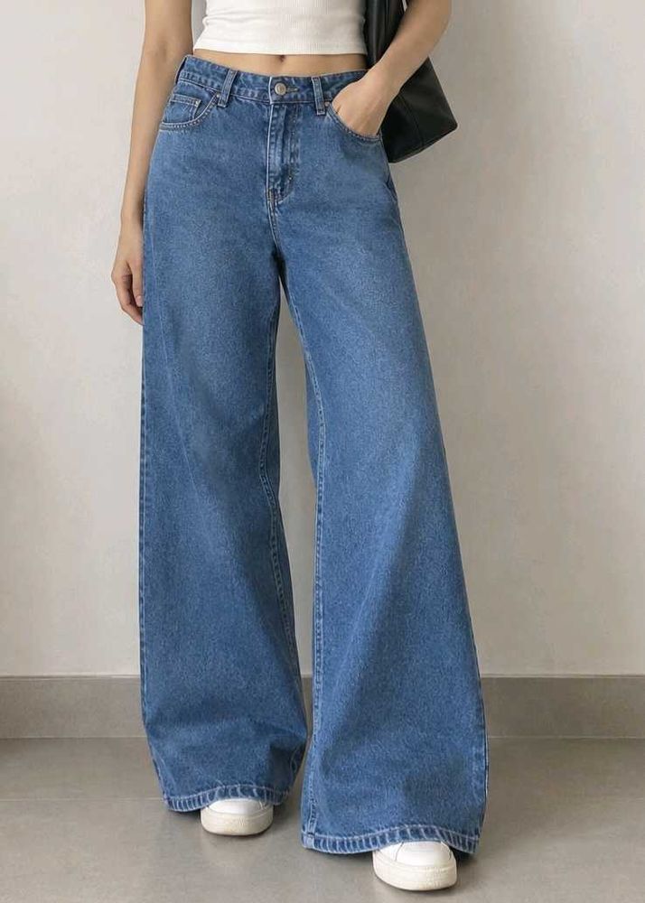 Wide Leg Blue Denim Jeans