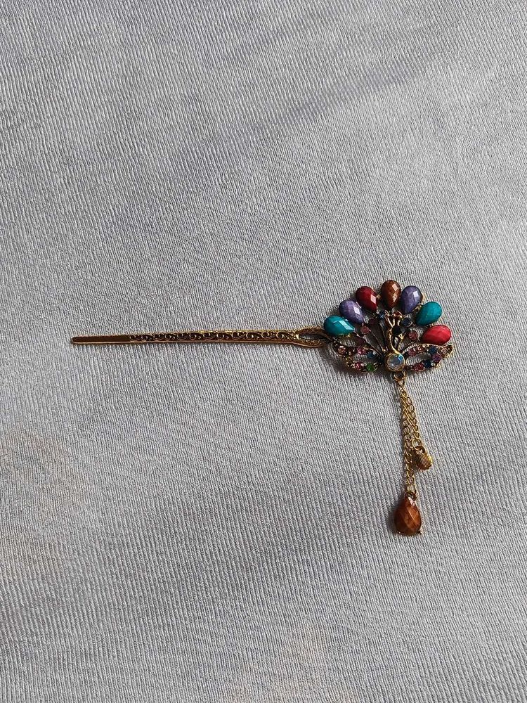 Vintage Peacock Hairpin with Gems