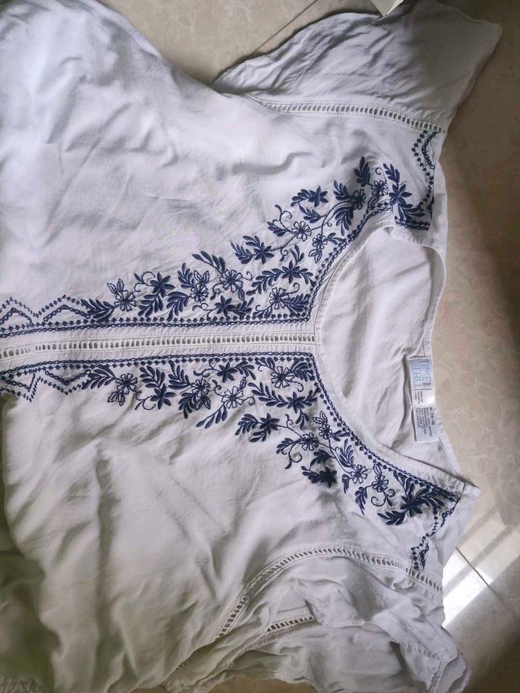 White Embroidered Tunic Top