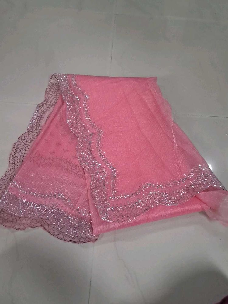 Elegant Pink Saree with Embellished Border