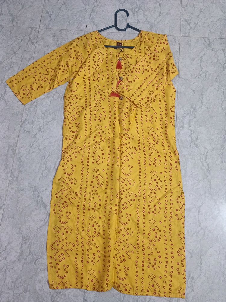 Knee Length Yellow Kurti