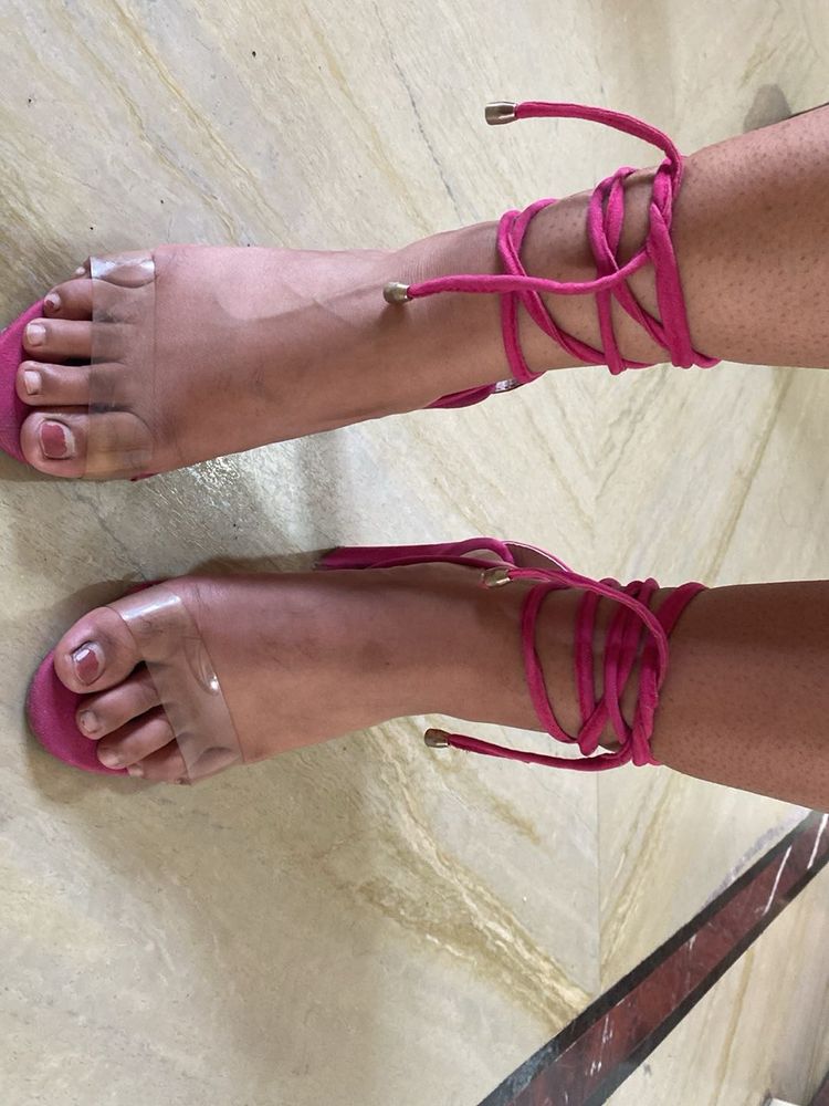 Hot Pink Lace-Up Sandals
