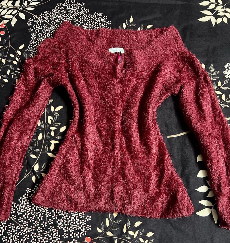 Cozy Fuzzy Burgundy Sweater