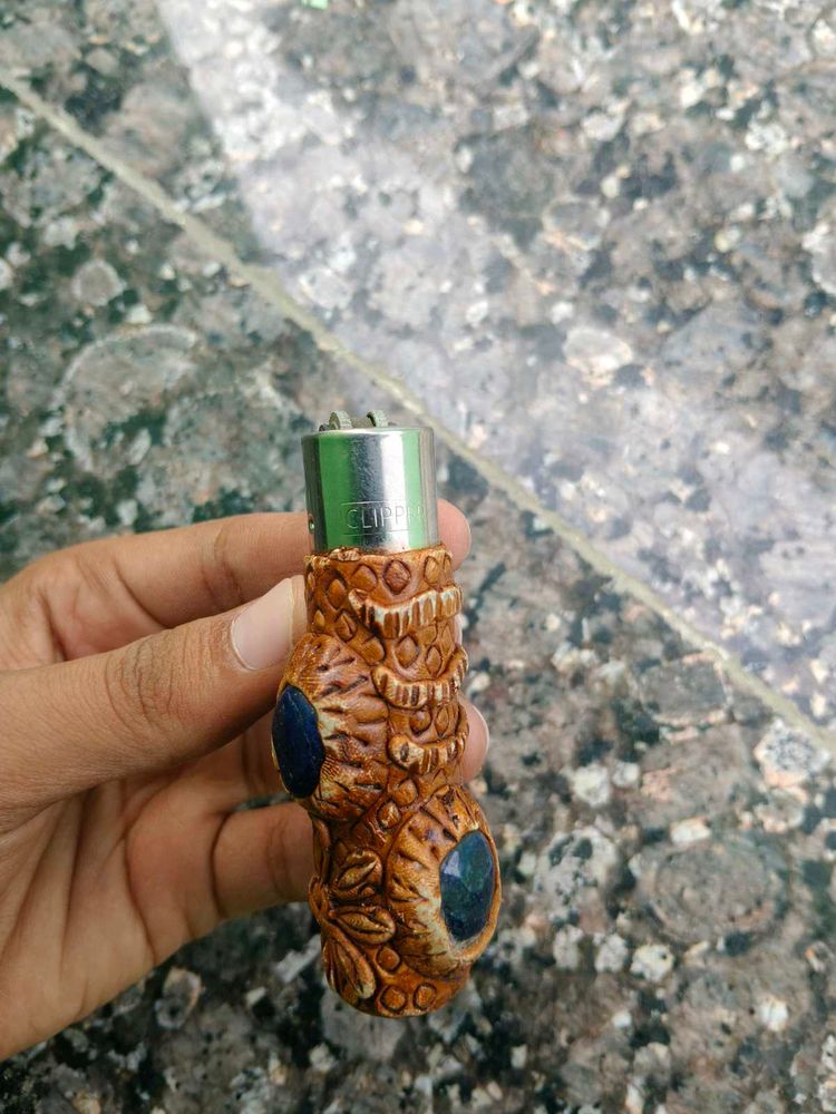 Clipper Lighter with Unique Brown Carved Design