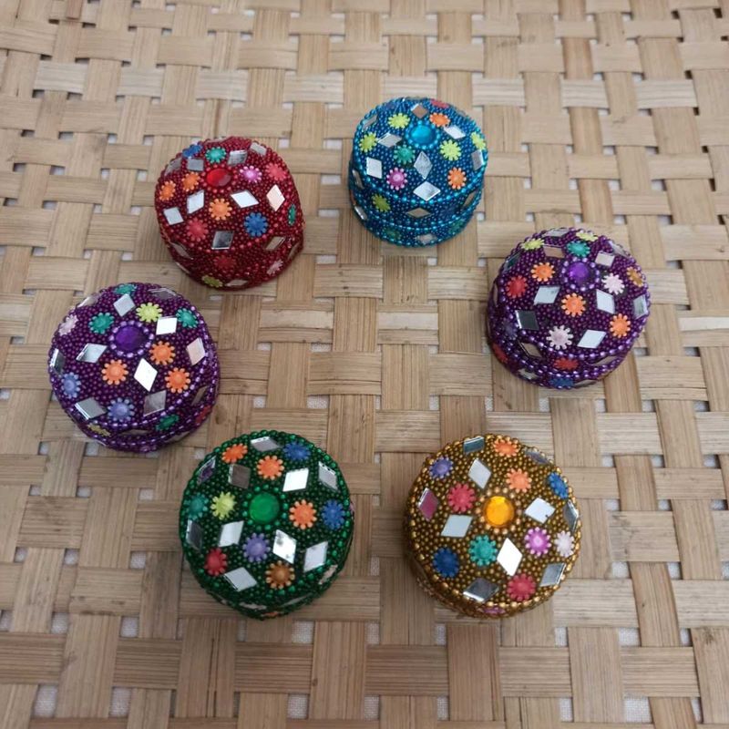 Blue Beaded Kumkum//Trinket Boxes (6 pcs)