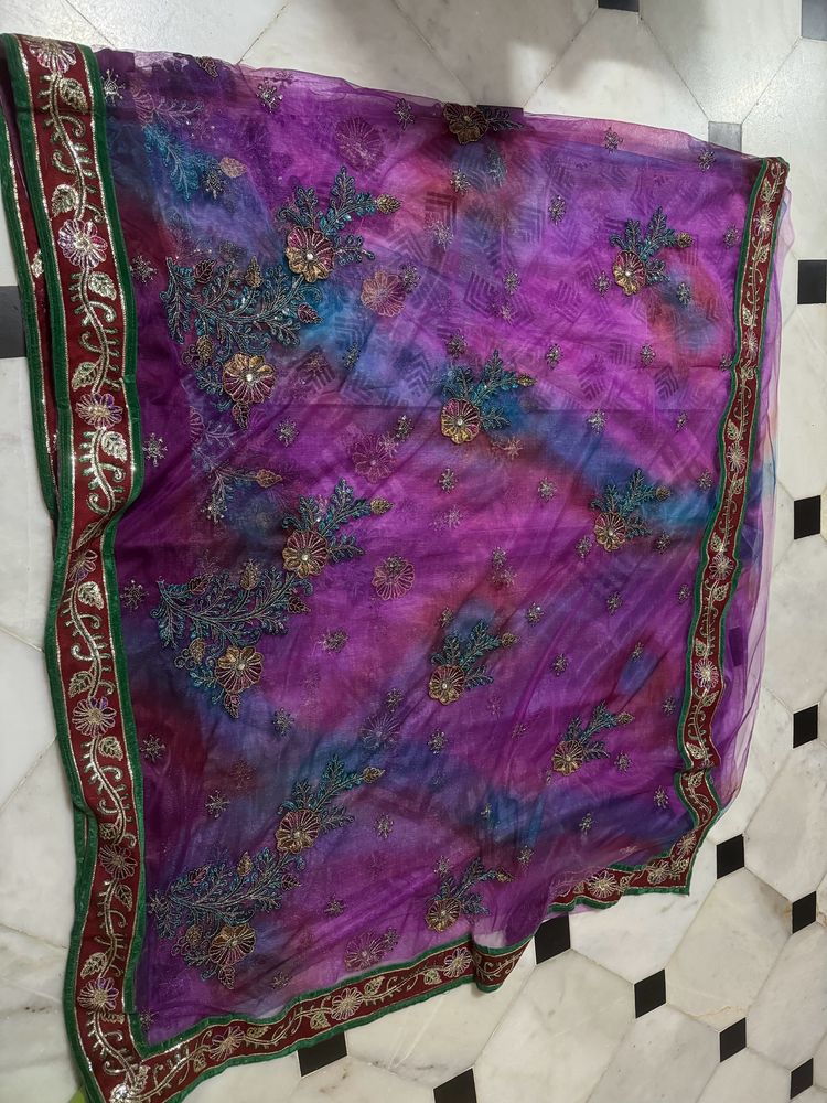 Embroidered Tie-Dye Net Saree
