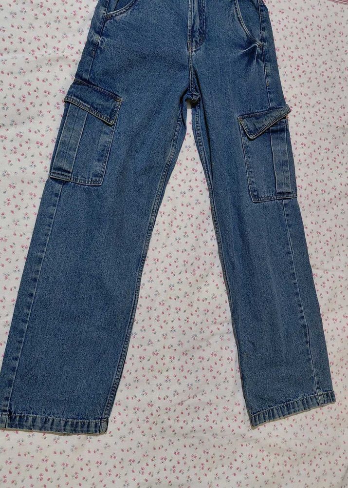 Women's Blue Denim Cargo Jeans