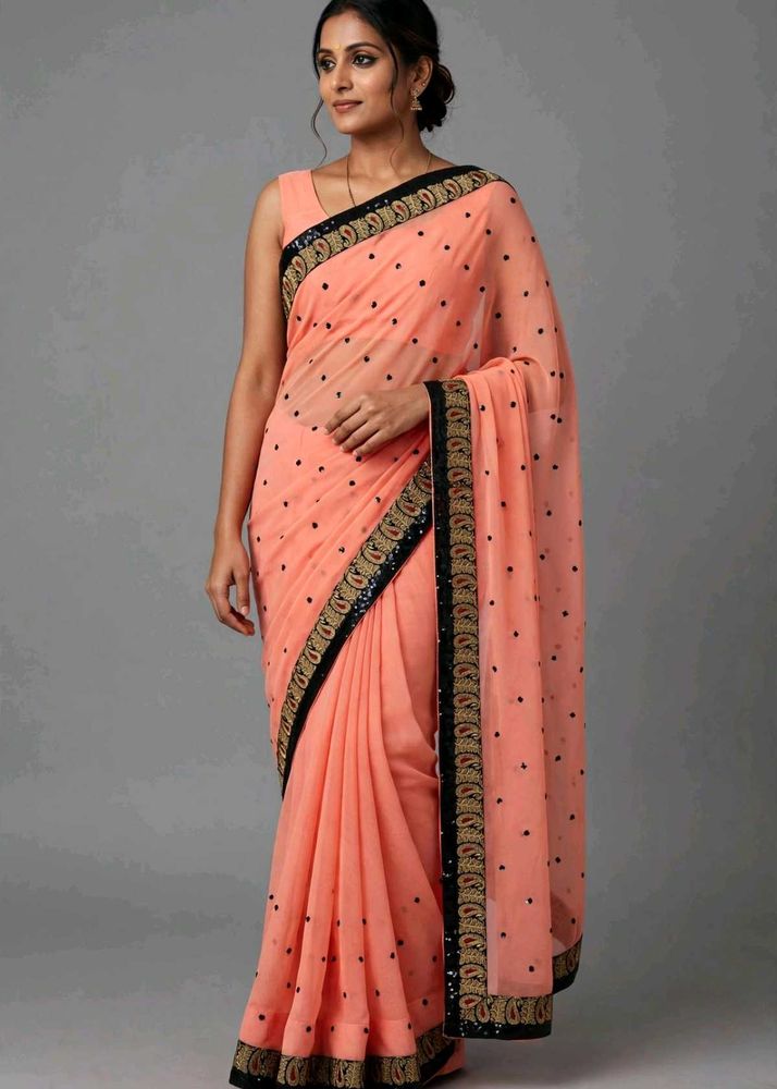 Peach Saree with Black Border