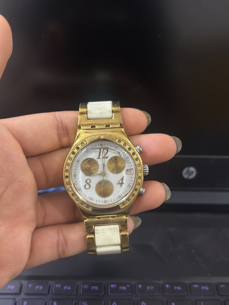 Gold &amp; White Chronograph Watch