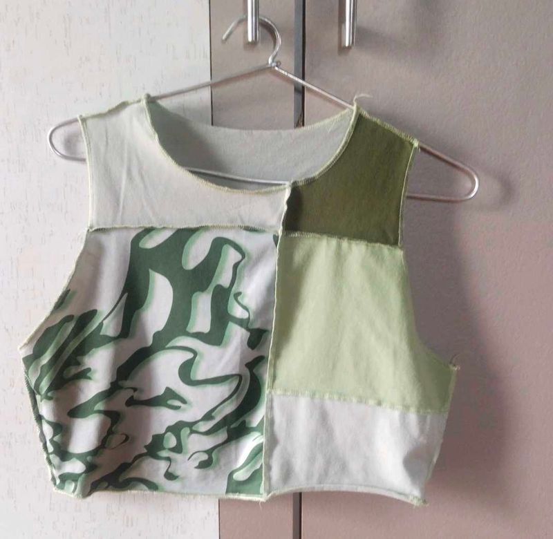 Green Patchwork Crop Top