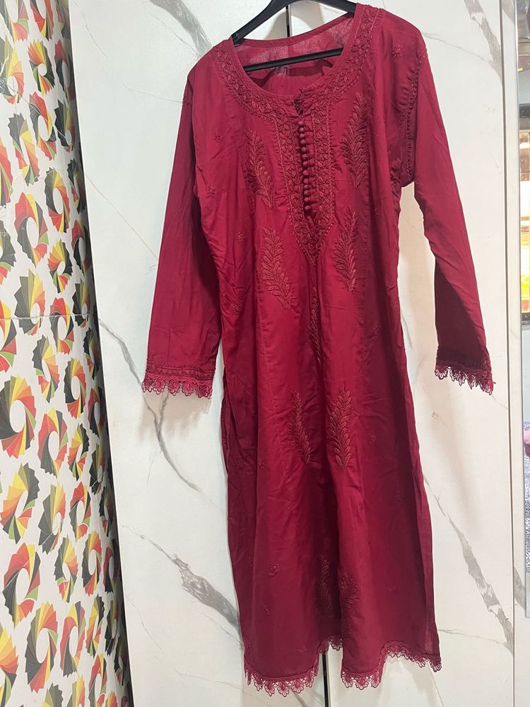 Lucknowi Chikan Maroon Kurta❤️