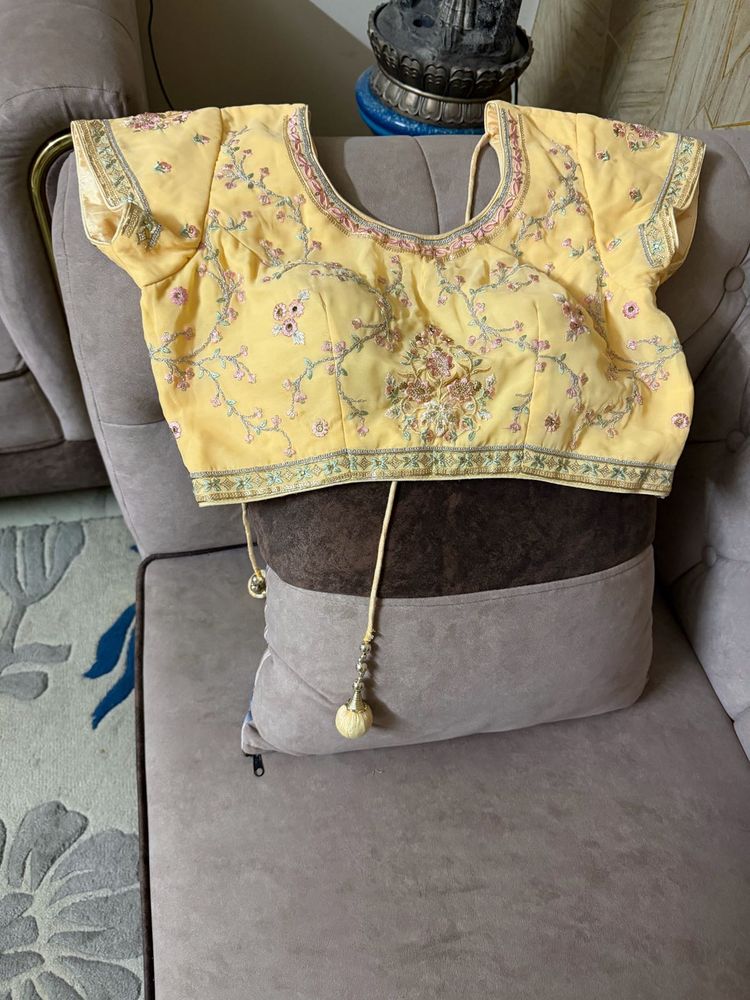 yellow pink beautiful lahanga with emb
