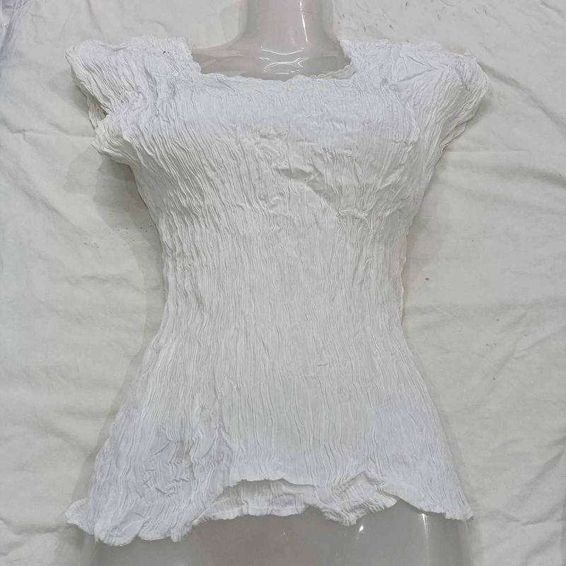 White Textured 👗Cap Sleeve Top