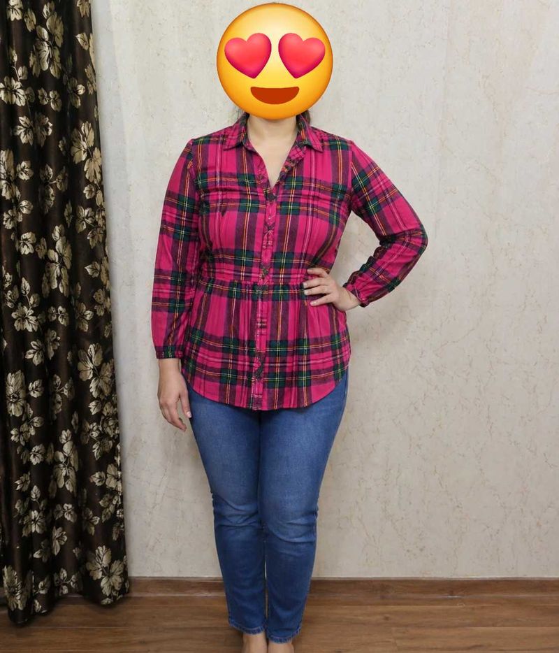 Pink Plaid Long Sleeve Tunic Top