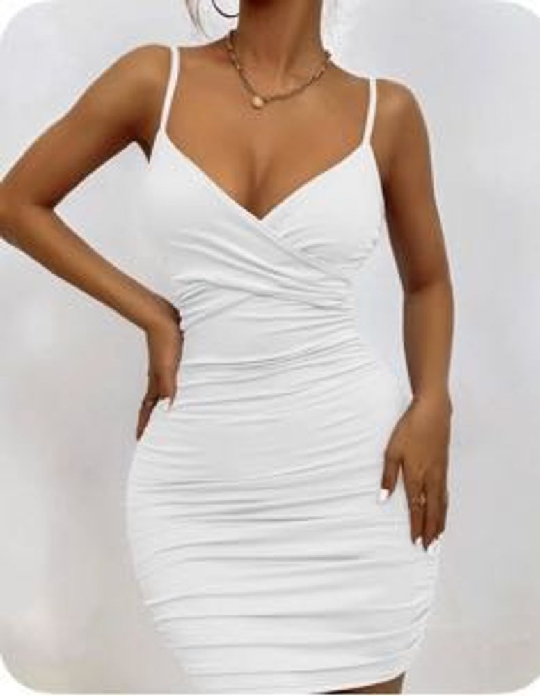 White Ruched Bodycon Mini Dress