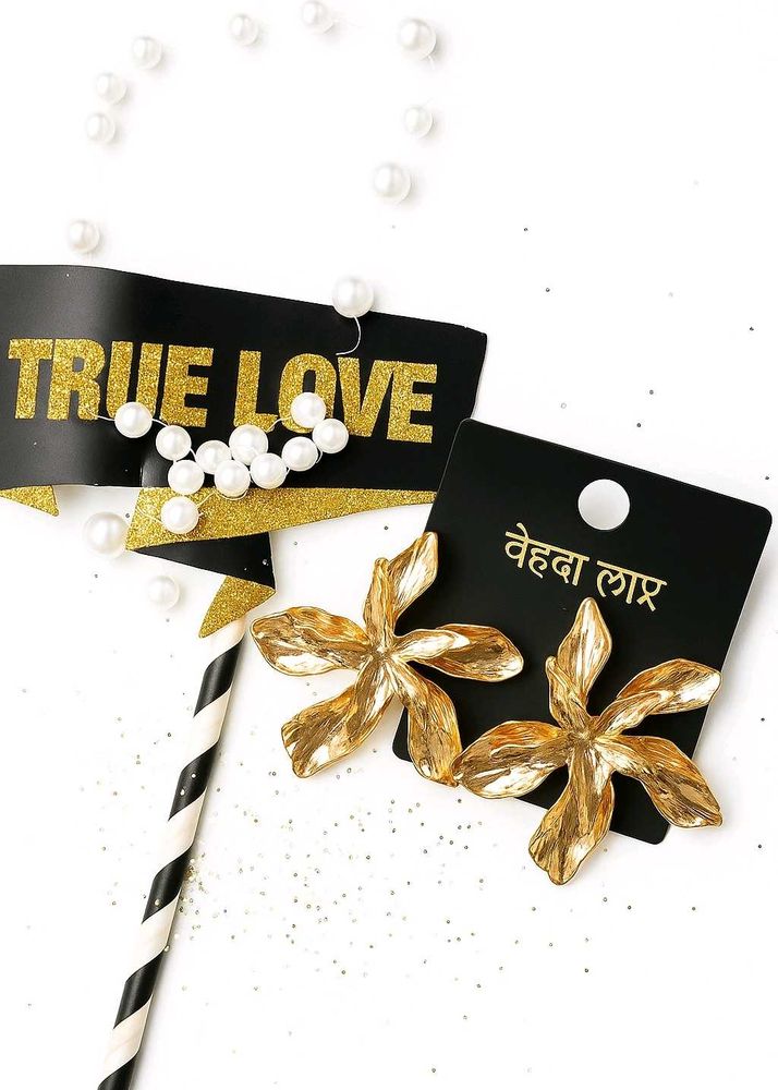 Gold Flower Statement Earrings