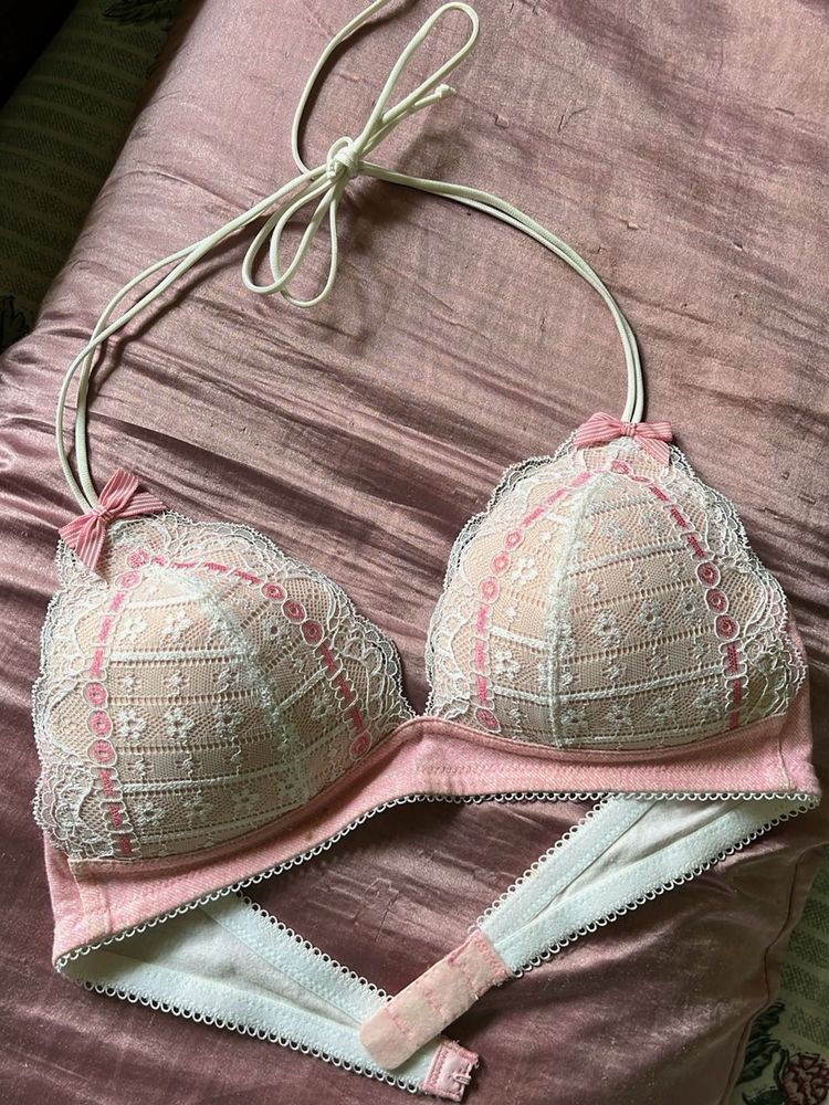 cute Lace Trimmed Pink Bra