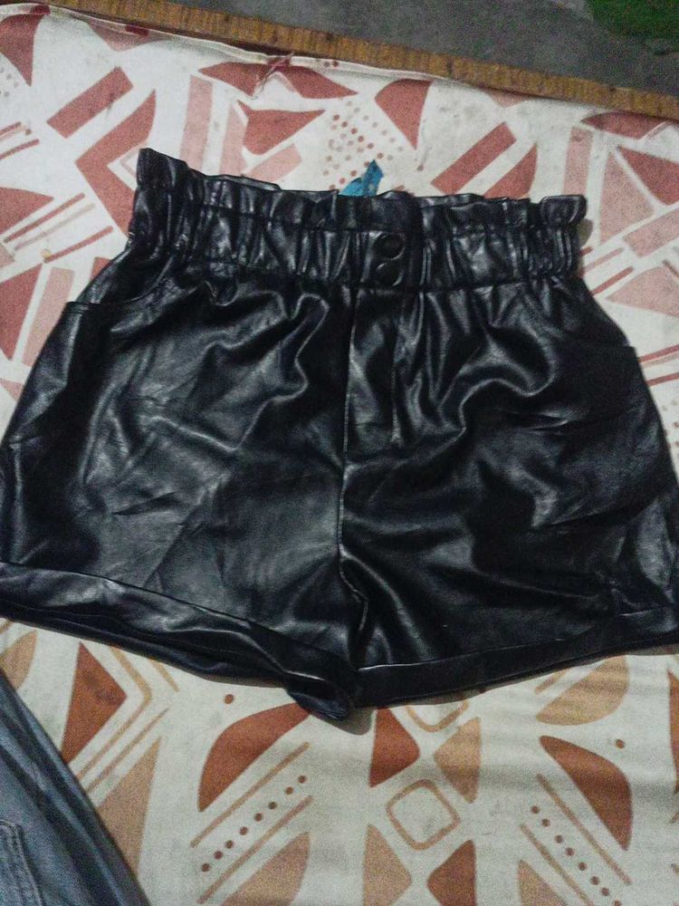 Black Faux Leather Shorts
