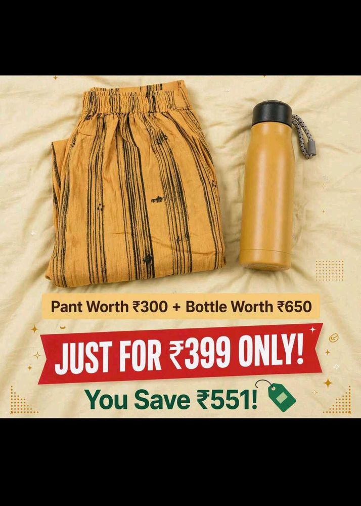 Yellow Striped Plazzo+Steel bottle