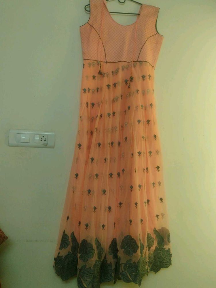 Elegant Peach Floral Anarkali Gown