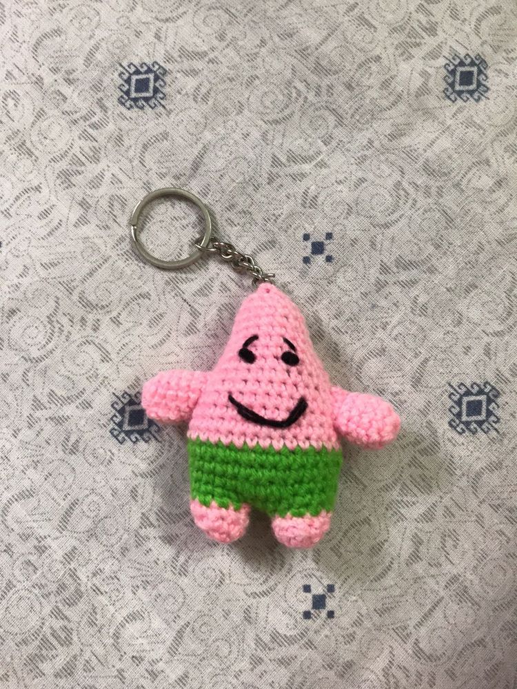 Crocheted Patrick Star Keychain