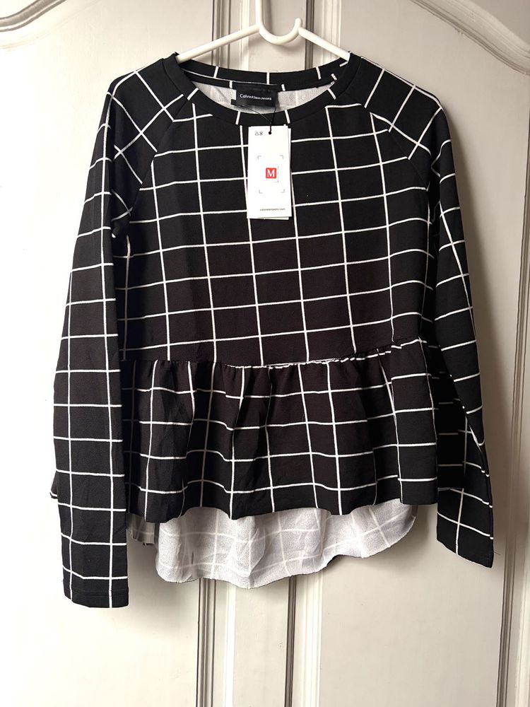 Calvin Klein Grid Print Peplum Top