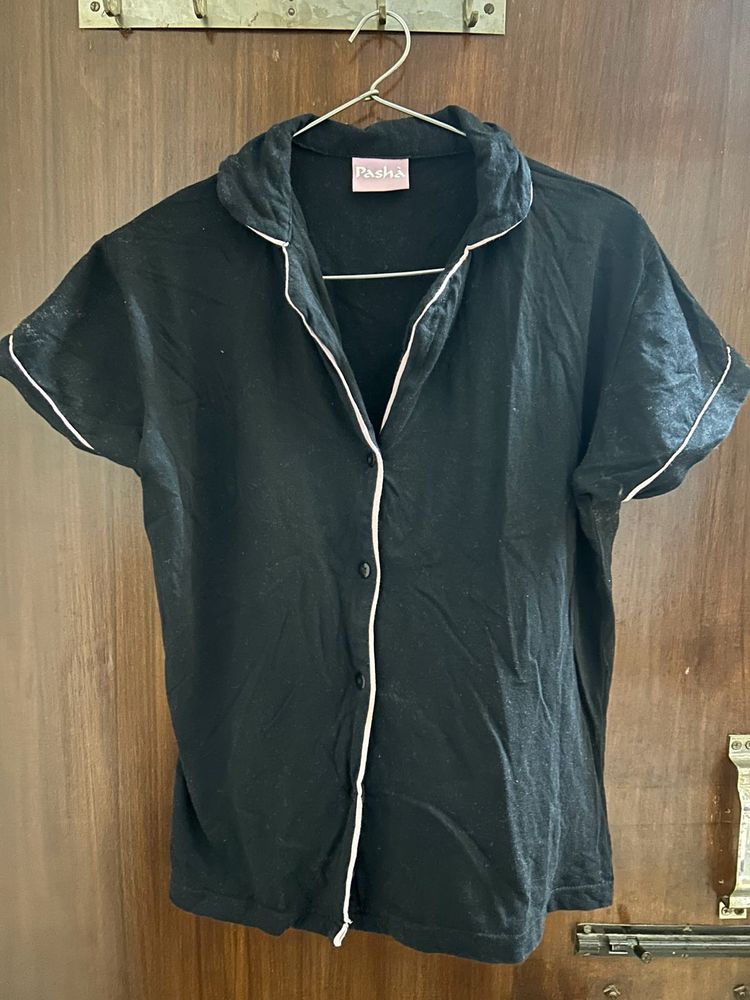 Black Pajama Top with White Piping