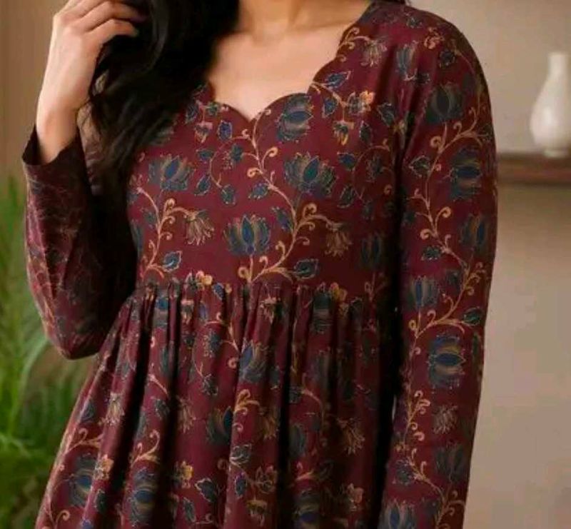 Maroon Floral Print Kurta
