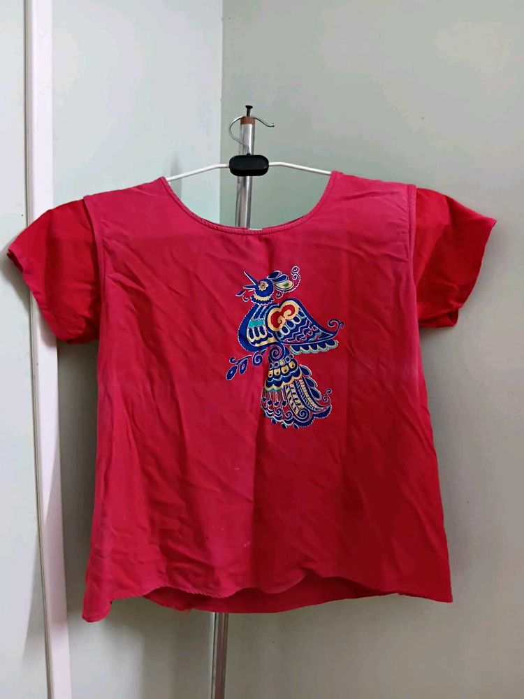 Unique Embroidered Red Top