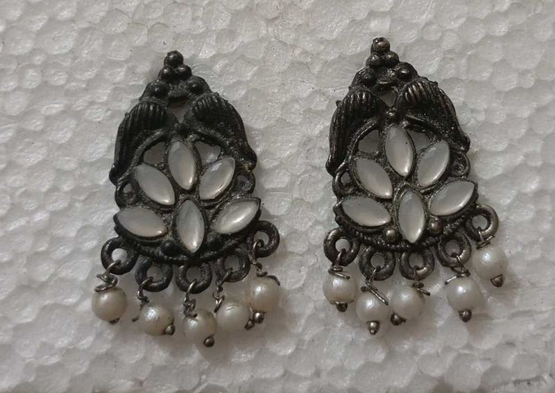 Vintage Oxidized Earrings with Pearls