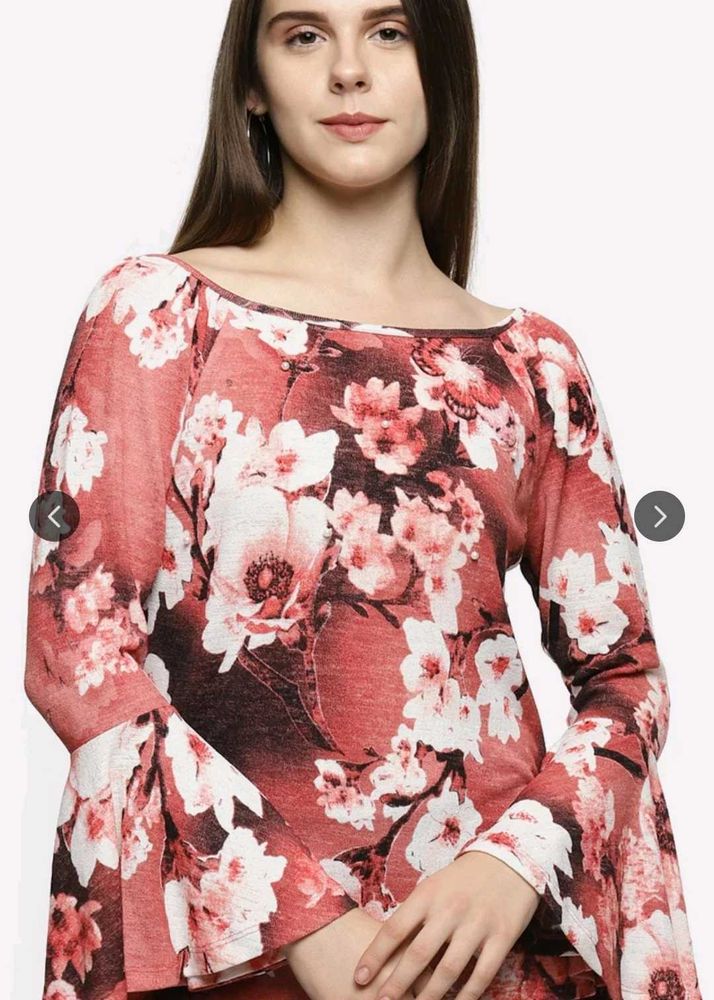 Floral Print Boat Neck Top