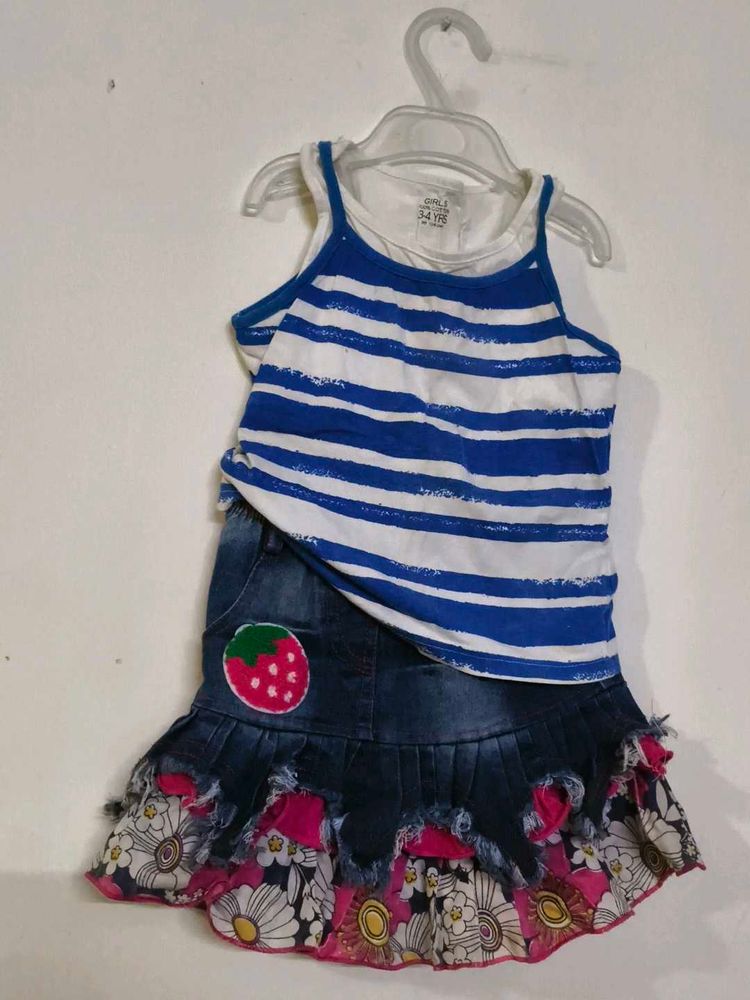 Freebies with Girls' Striped Top &amp; Denim Skirt Set