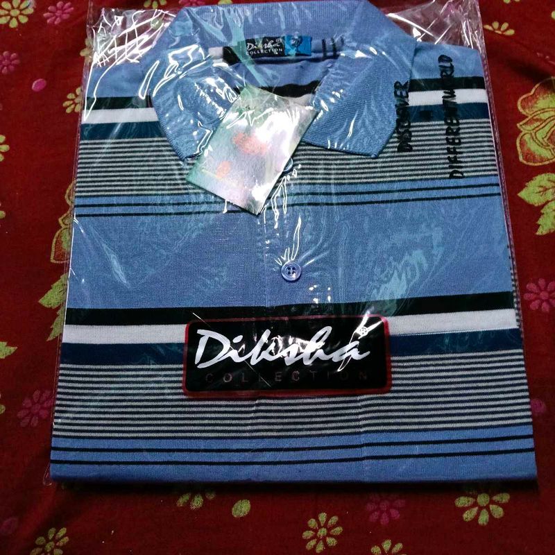 Men's Blue Striped Polo Shirt