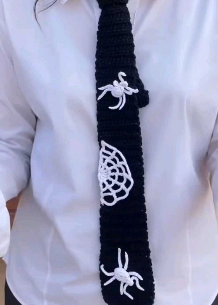 Crocheted Black Spider Web Tie