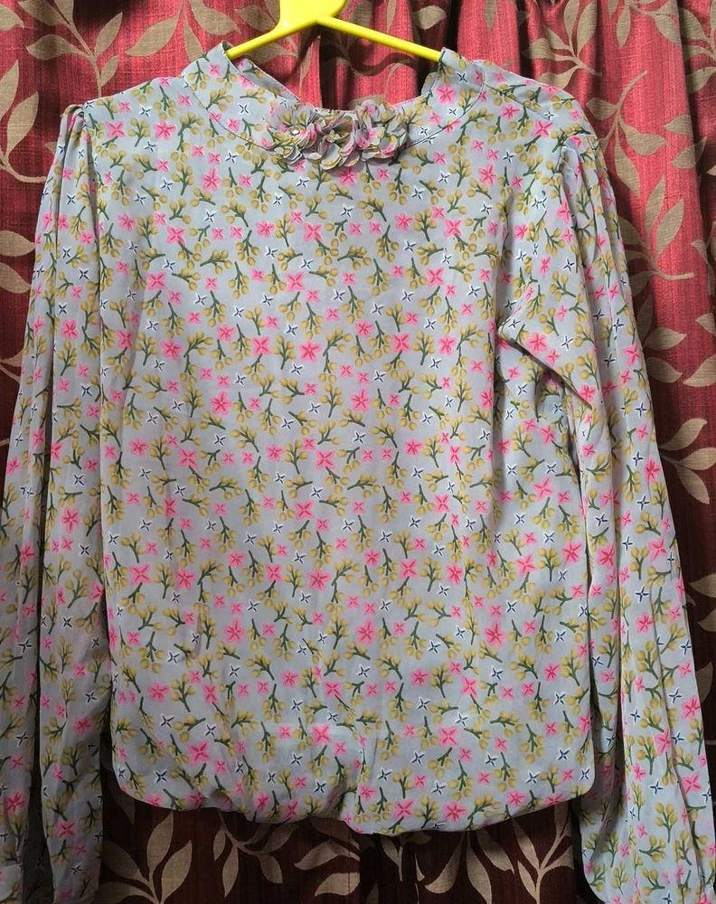Floral High Neck Long Sleeve Top