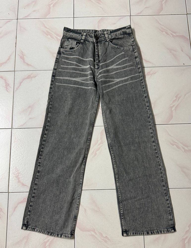 Gray Wash Wide Leg Jeans