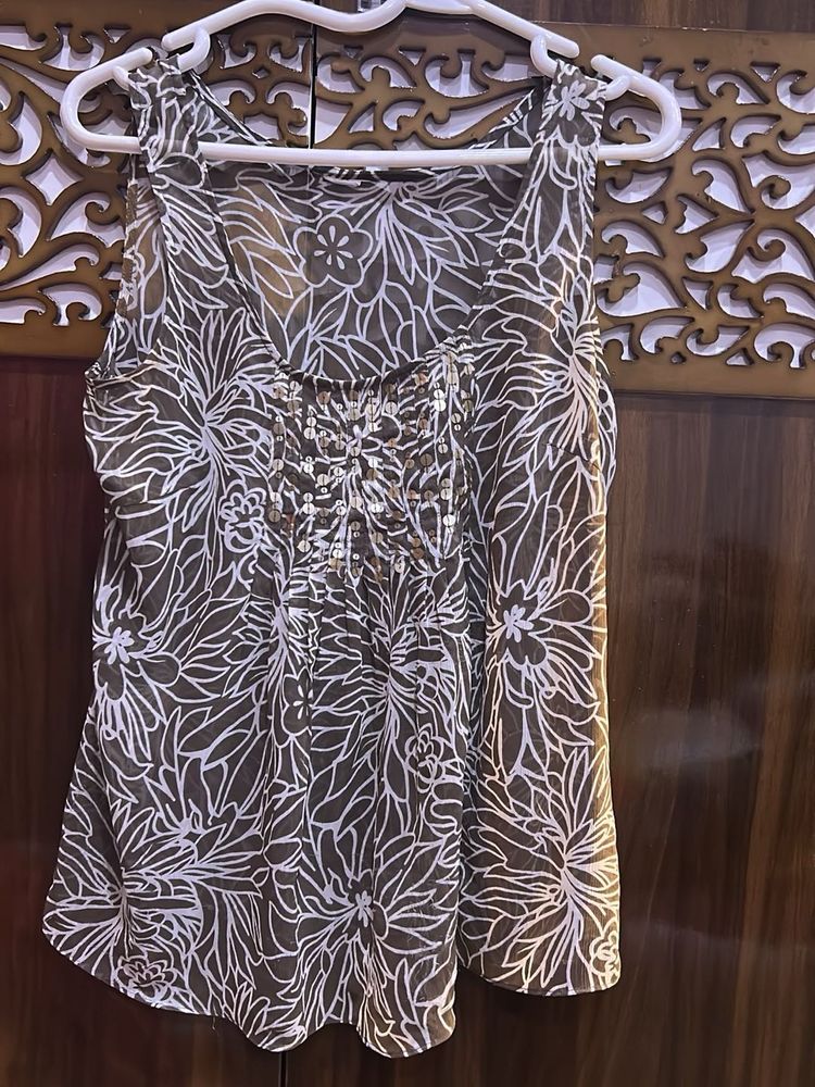 Sleeveless Floral Sequin Print Top