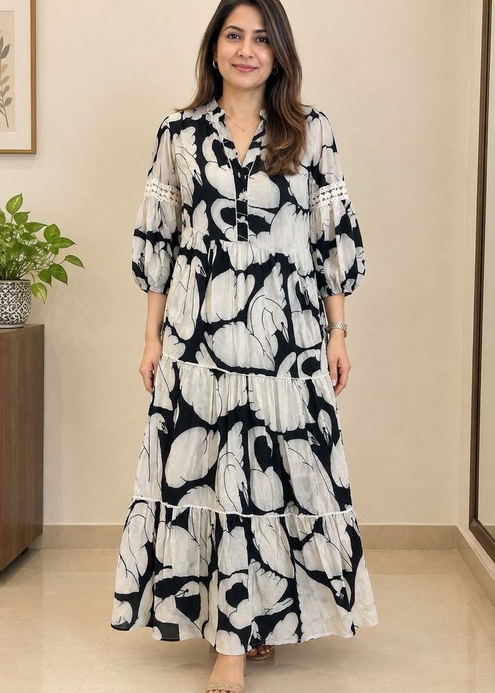 Mango - Swan Print Maxi Dress - colour spr