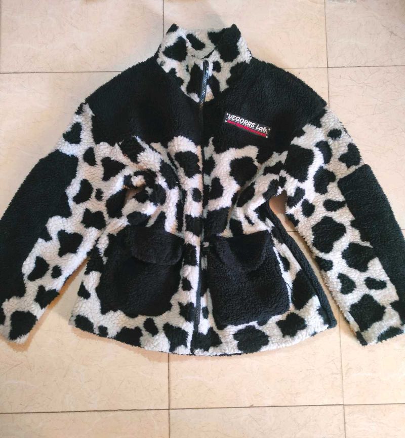 Cow Print Fleece Jacket🐄🤠🩰📦🪞🍂