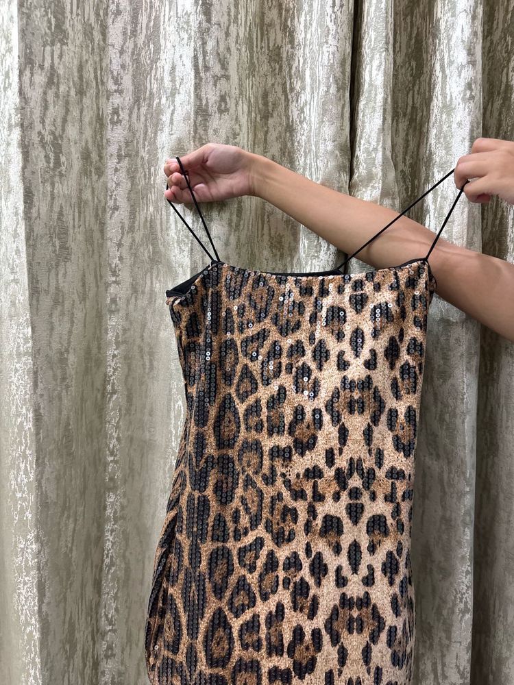 Sparkling Leopard Print Slip Dress
