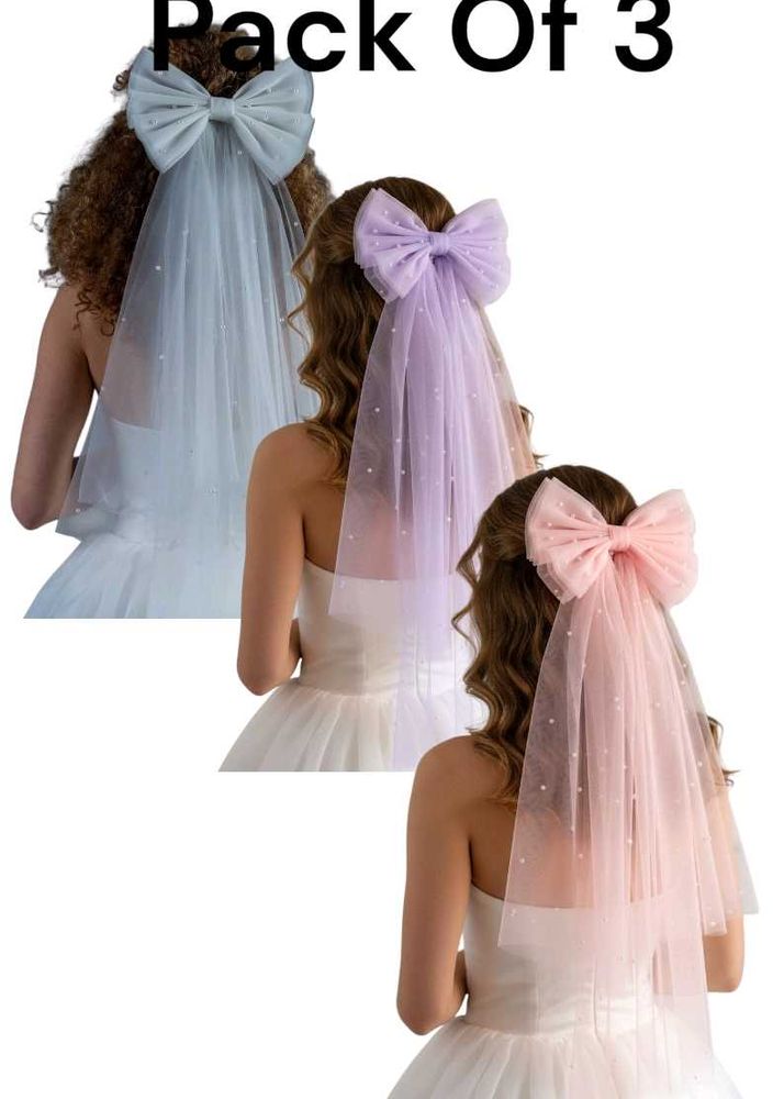 Bow Veil Headpiece - Pack of 3 White Babypink Lave