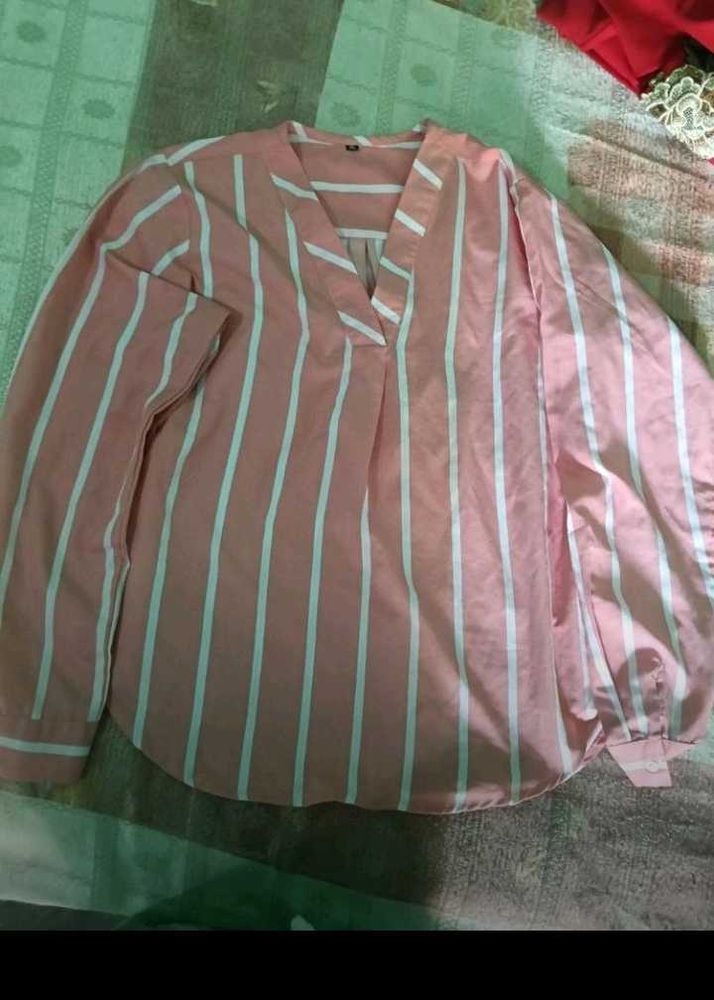 Pink Striped V-Neck Top