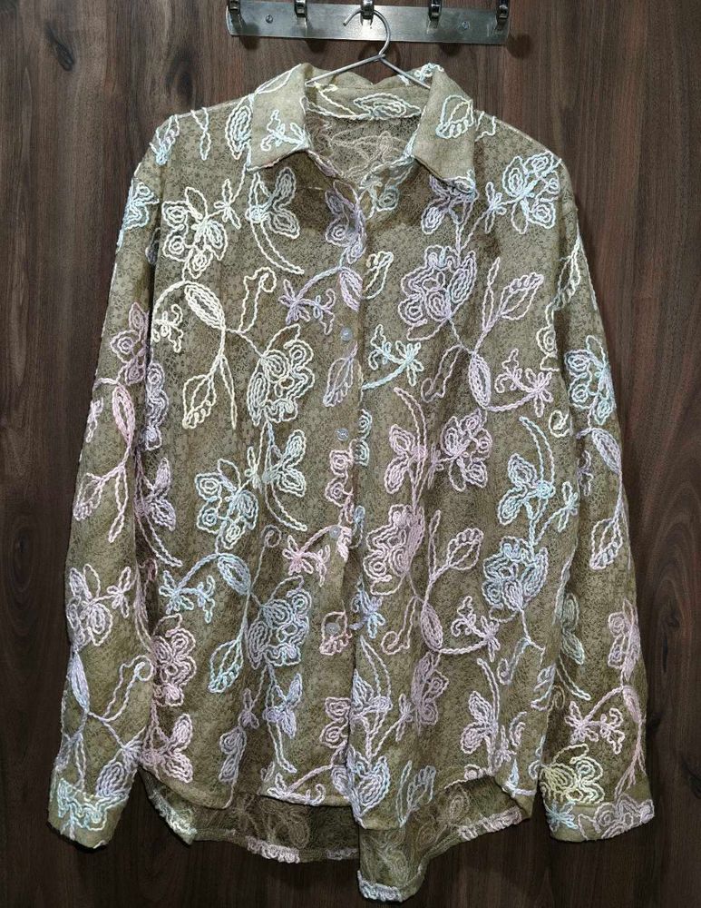 Embroidered Floral embroidery Button-Up Shirt