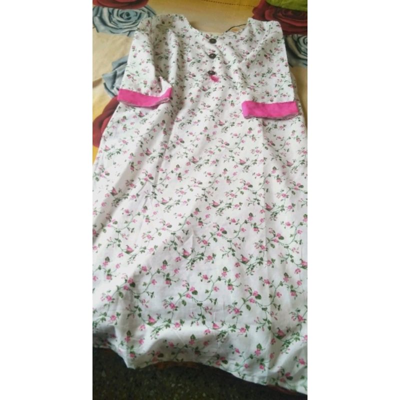 White Floral Straight Kurti