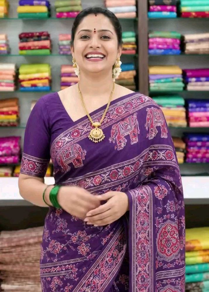 Elegant Purple Elephant Print Saree