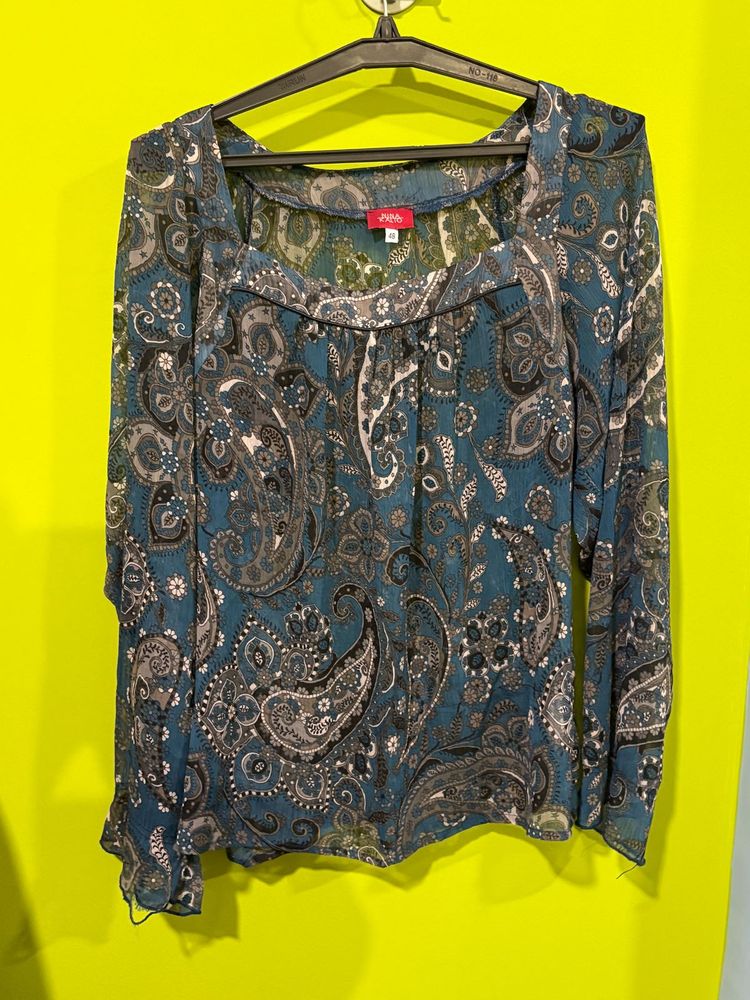 Paisley Print Sheer Blouse