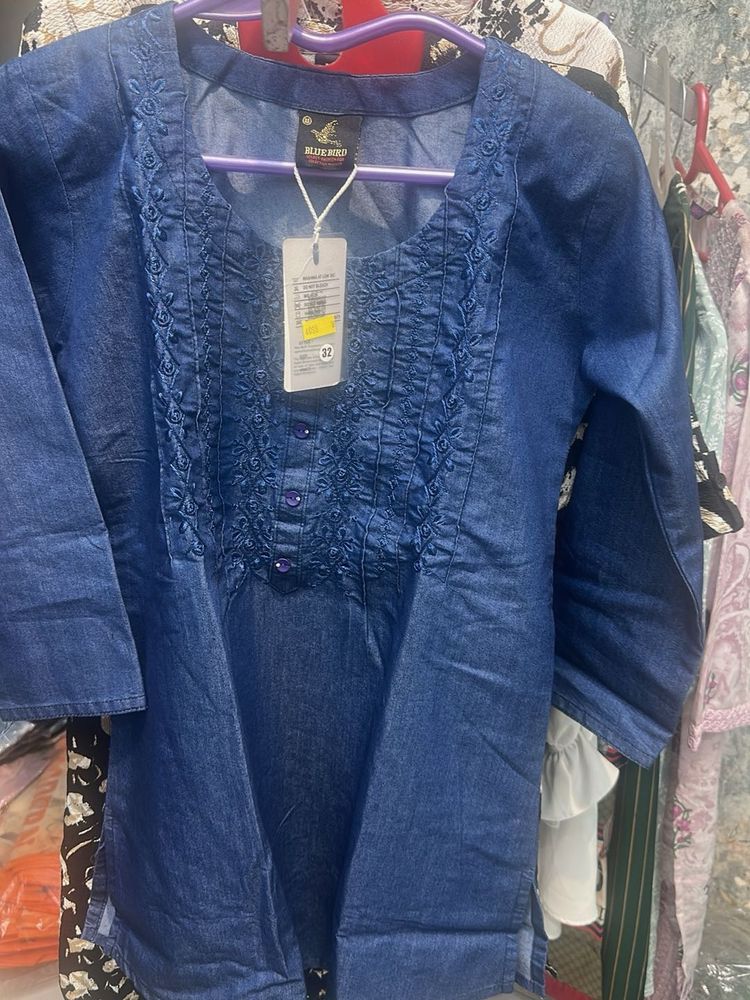 Denim Embroidered Kurta