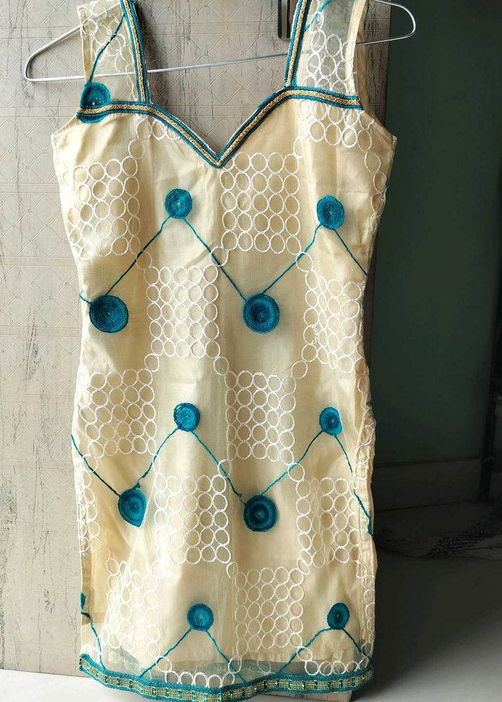 Chic Beige Kurti with Teal Accents